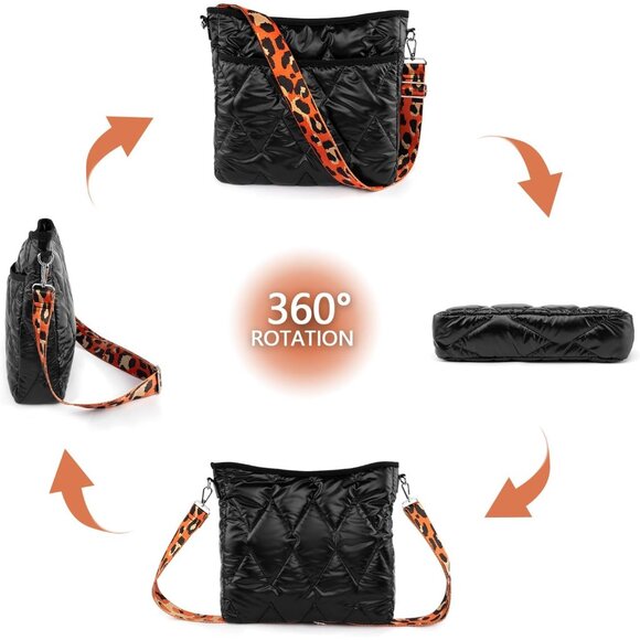 Quilted Cotton Puffer Crossbody Bag with Adjustable Strap for Women - Picture 6 of 8